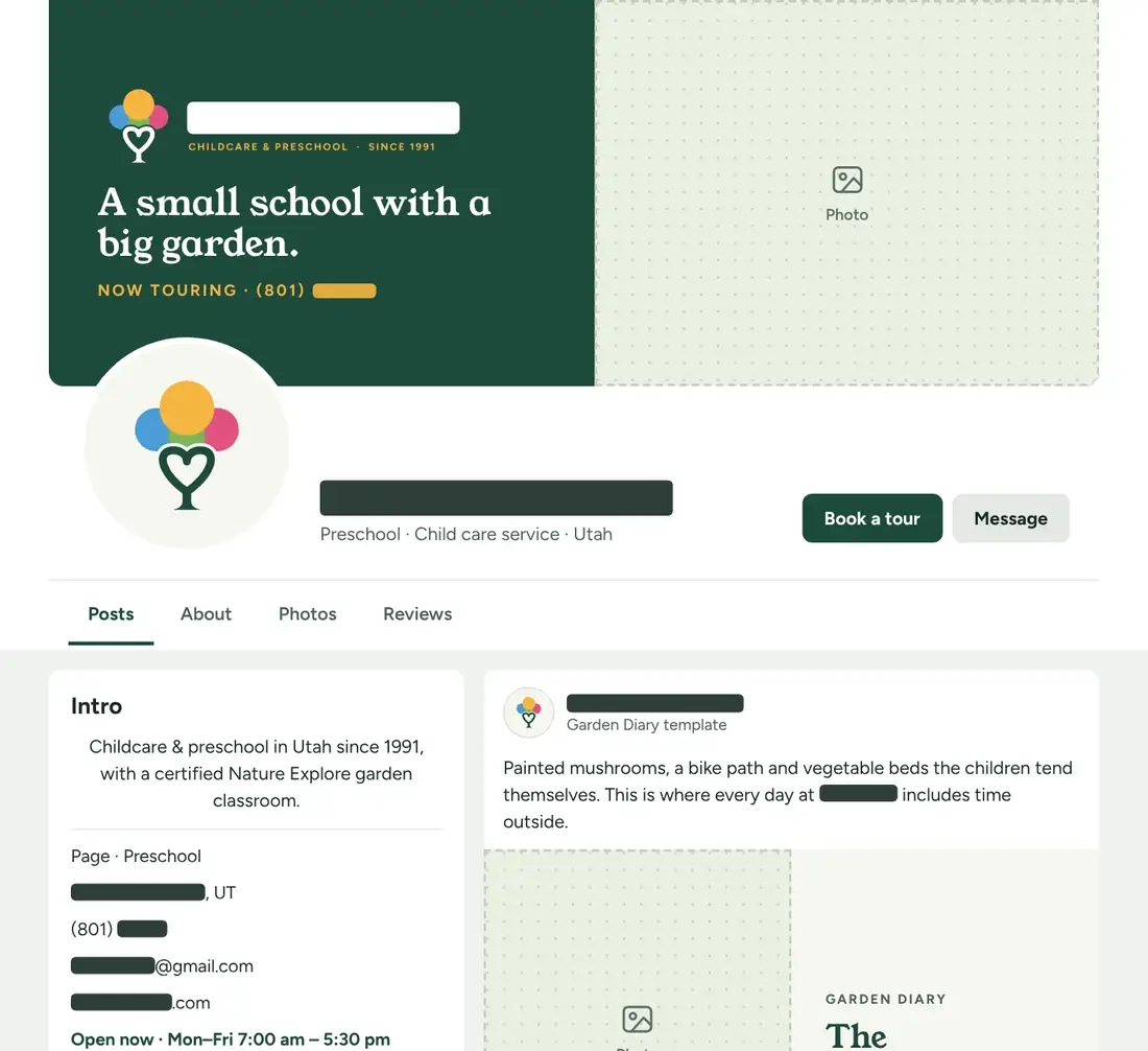 The Facebook page in the new brand, name hidden